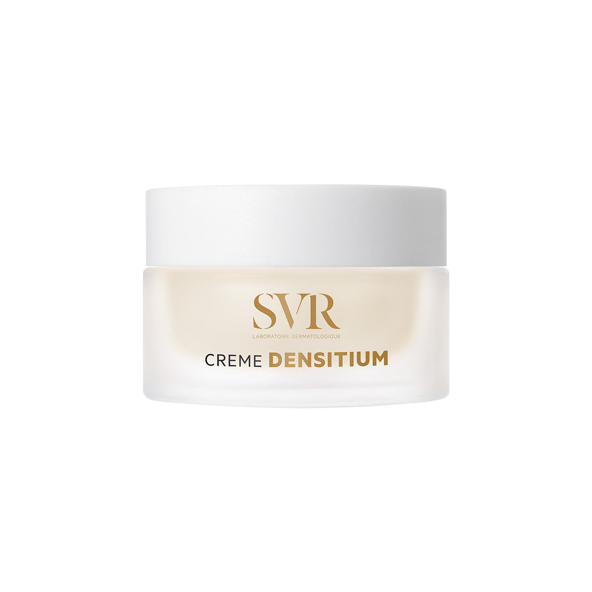 SVR DENSITIUM Crème in a frosted glass jar with a white lid and gold lettering on a clean white background.